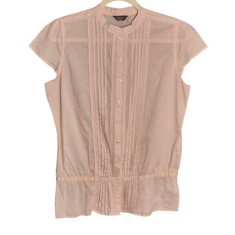 Denver Hayes Pink Pintuck Lace Trim Cap‎ Sleeve Blouse Womens Large NWOT Prairie